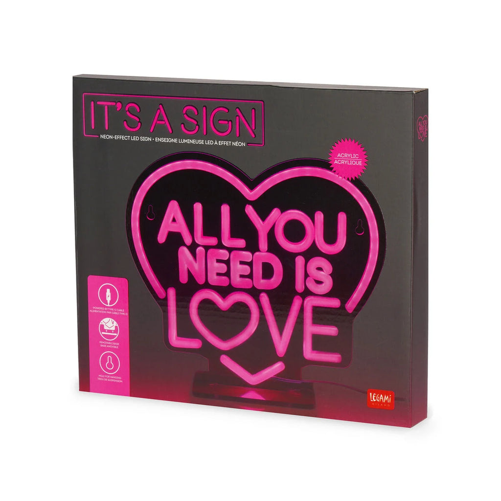 Neon Effect LED Lamp - All You Need is Love - It's a Sign