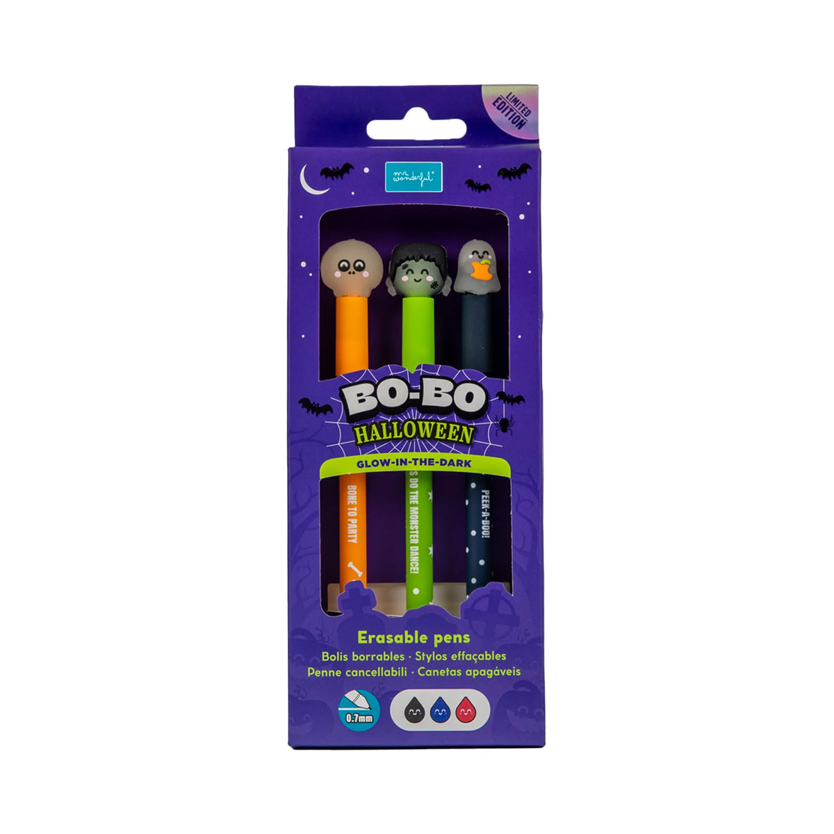 Set di 3 penne cancellabili Bo-Bo - Glow in the dark